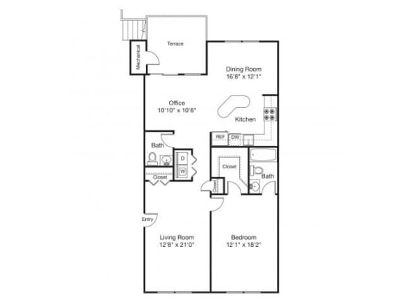Taymil Fairhaven Residential Gardens 1 Bedroom 1.5 Bathroom Floor Plan